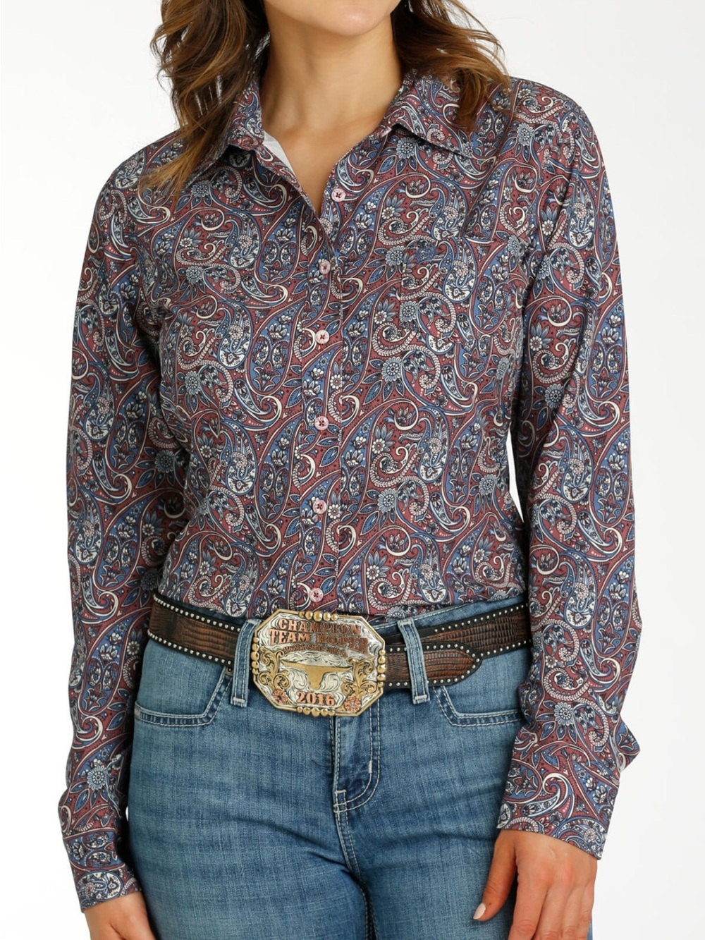 Cinch ArenaFlex NWT Medium Paisley Western Button Down Shirt Burgundy Rodeo